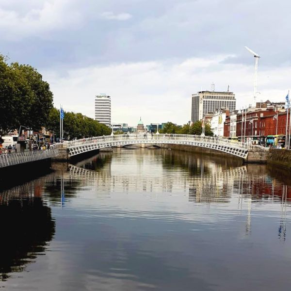 (Photo:) The Halfpenny Bridge. Of our 21 bridges this is the most iconic one spanning the Liffey.