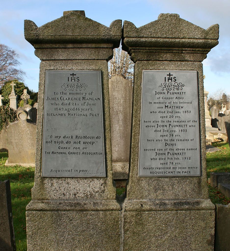 (Photo:) Grave of James Clarence Mangan, Glasnevin, Dublin - By Domer48 Fenian CC BY-SA 3.0, https://en.wikipedia.org/w/index.php?curid=20357382